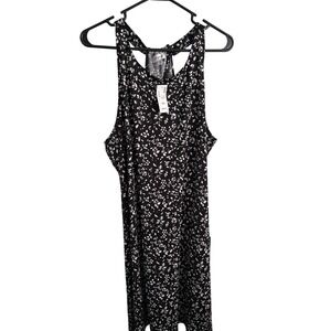 Avenue Womens Plus Size 18/20 Black White Floral Leaf Sleeveless Midi Dress NWT